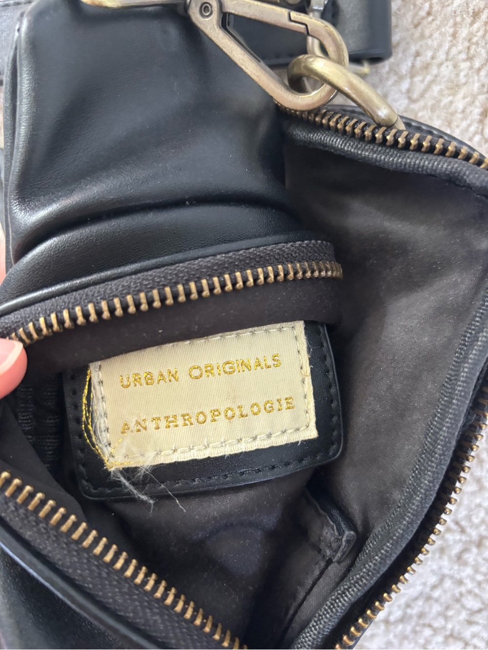 Anthropologie Urban Originals Black Leather Crossbody Sling with Brass Hardware - Picture 5 of 5